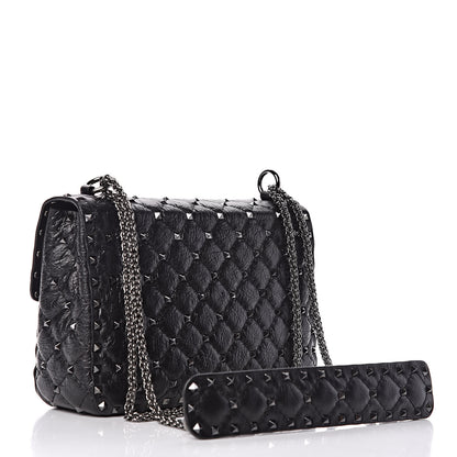 Valentino Garavani Craquele Nappa Medium Rockstud Spike Shoulder Bag Black 3 of 8