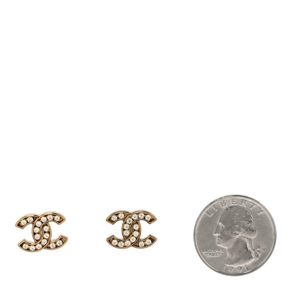Chanel Matte Metal Crystal CC Earrings Gold 2 of 5