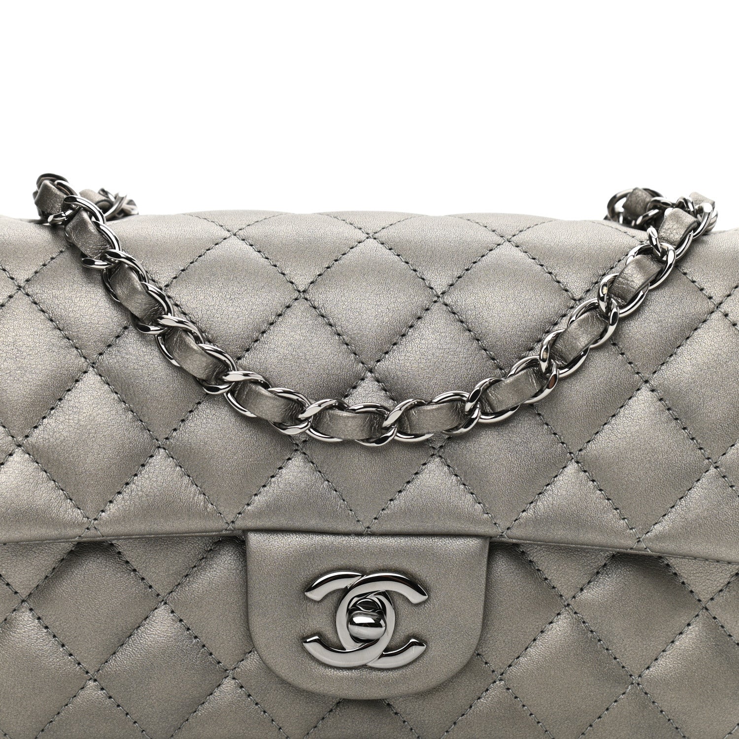 Chanel Iridescent Calfskin Quilted Mini Rectangular Flap Charcoal Grey 3 of 10