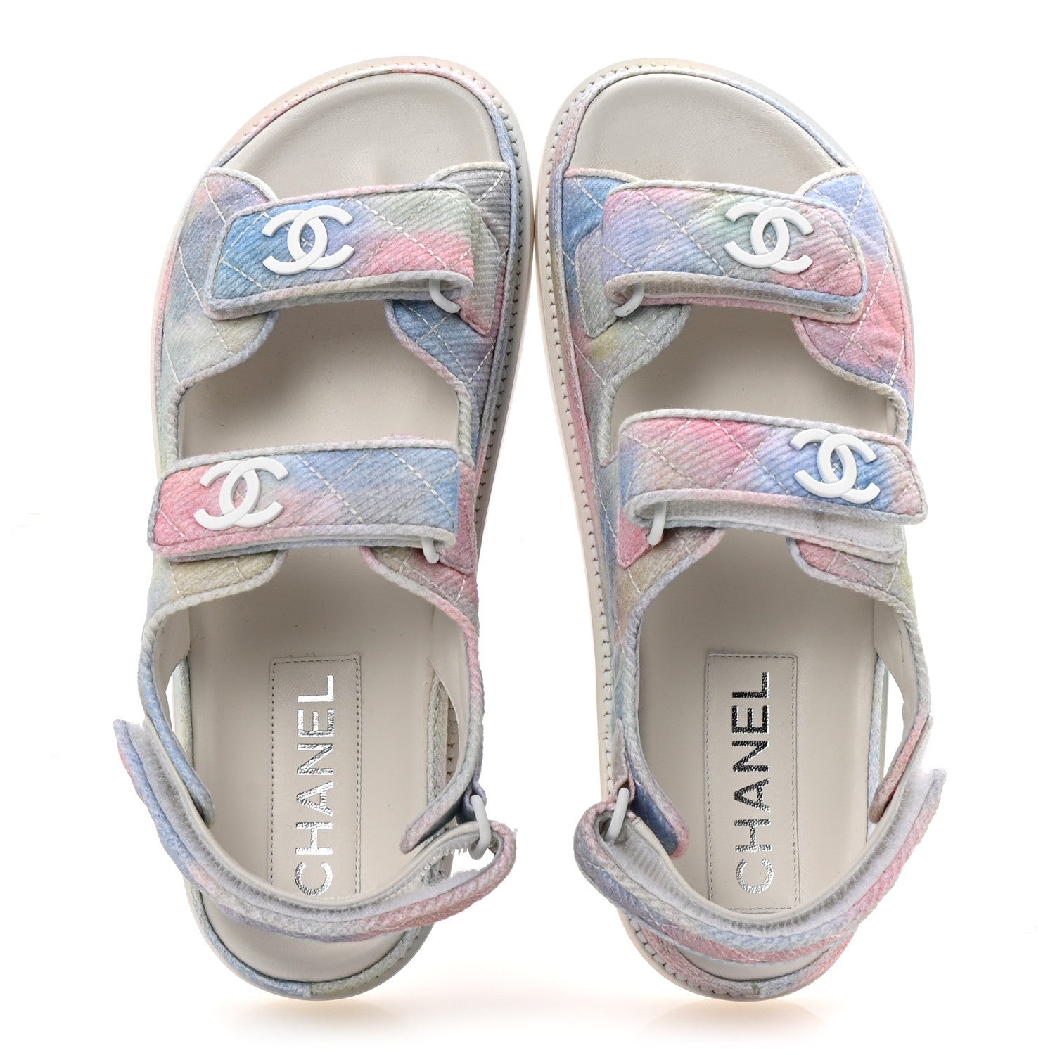 Chanel Printed Fabric Quilted Dad Sandals 38 Green Pink Blue 2 of 10