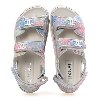 Chanel Printed Fabric Quilted Dad Sandals 38 Green Pink Blue 2 of 10