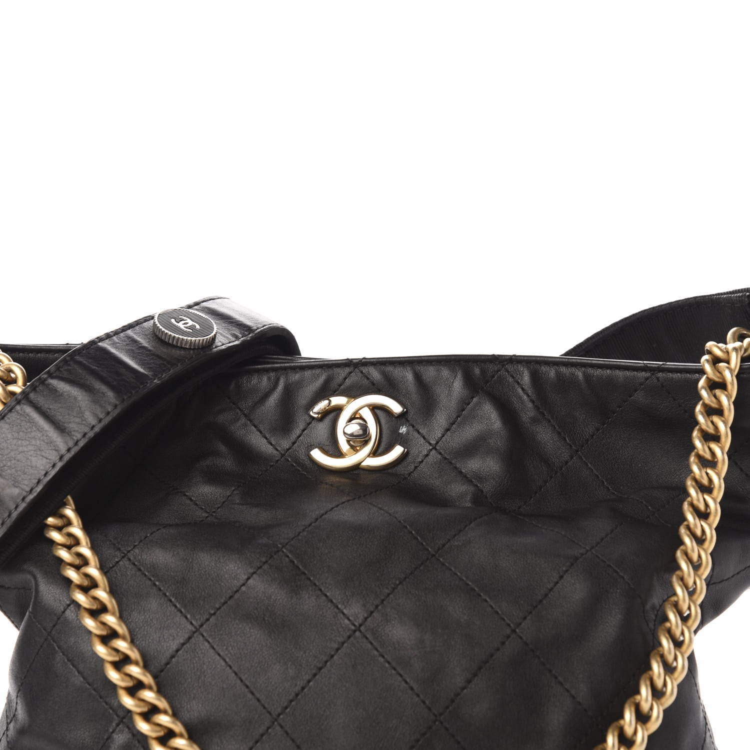 Chanel Calfskin Stitched Large Button Up Hobo Black 11 of 11