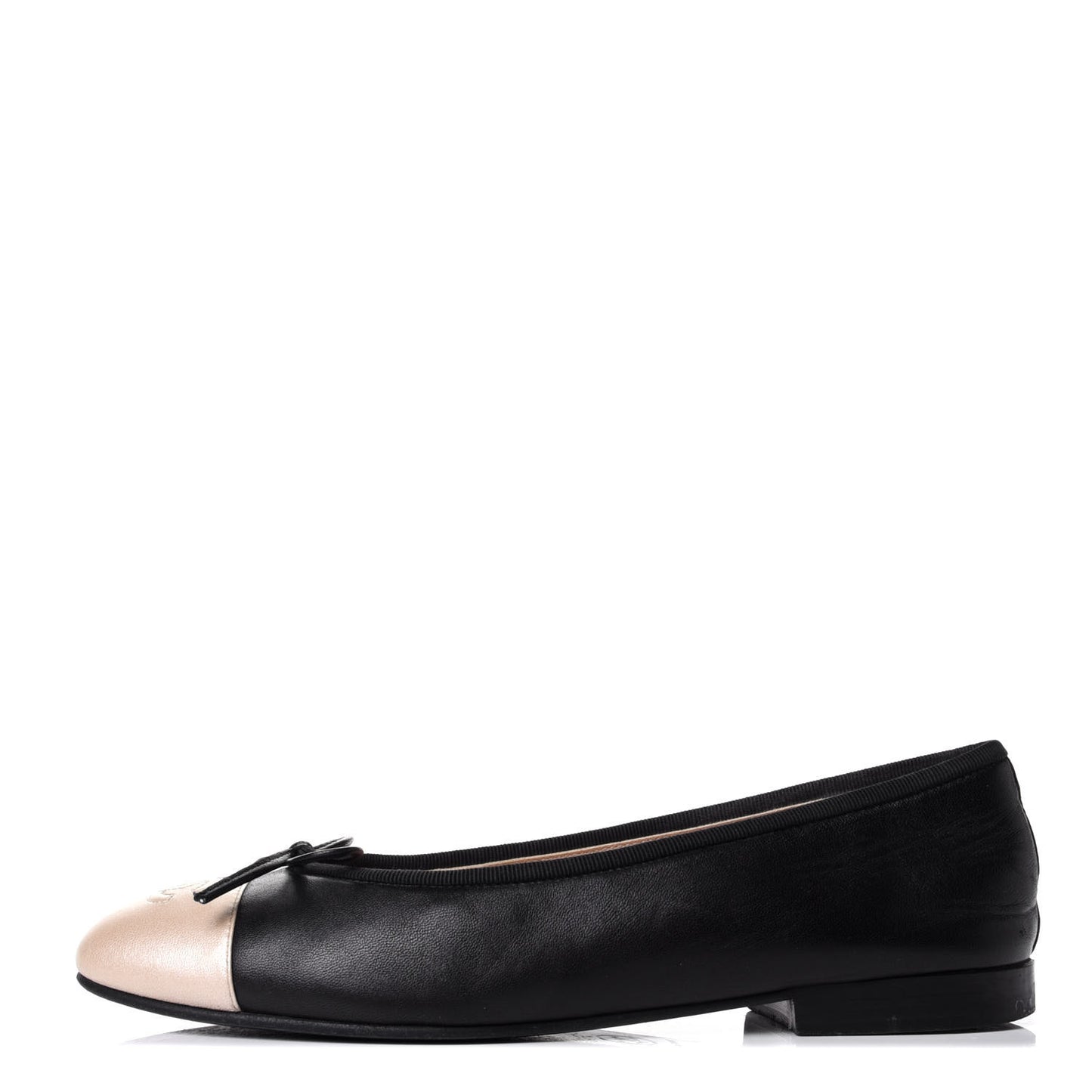 Lambskin Cap Toe CC Ballerina Flats 36.5 Black Beige
