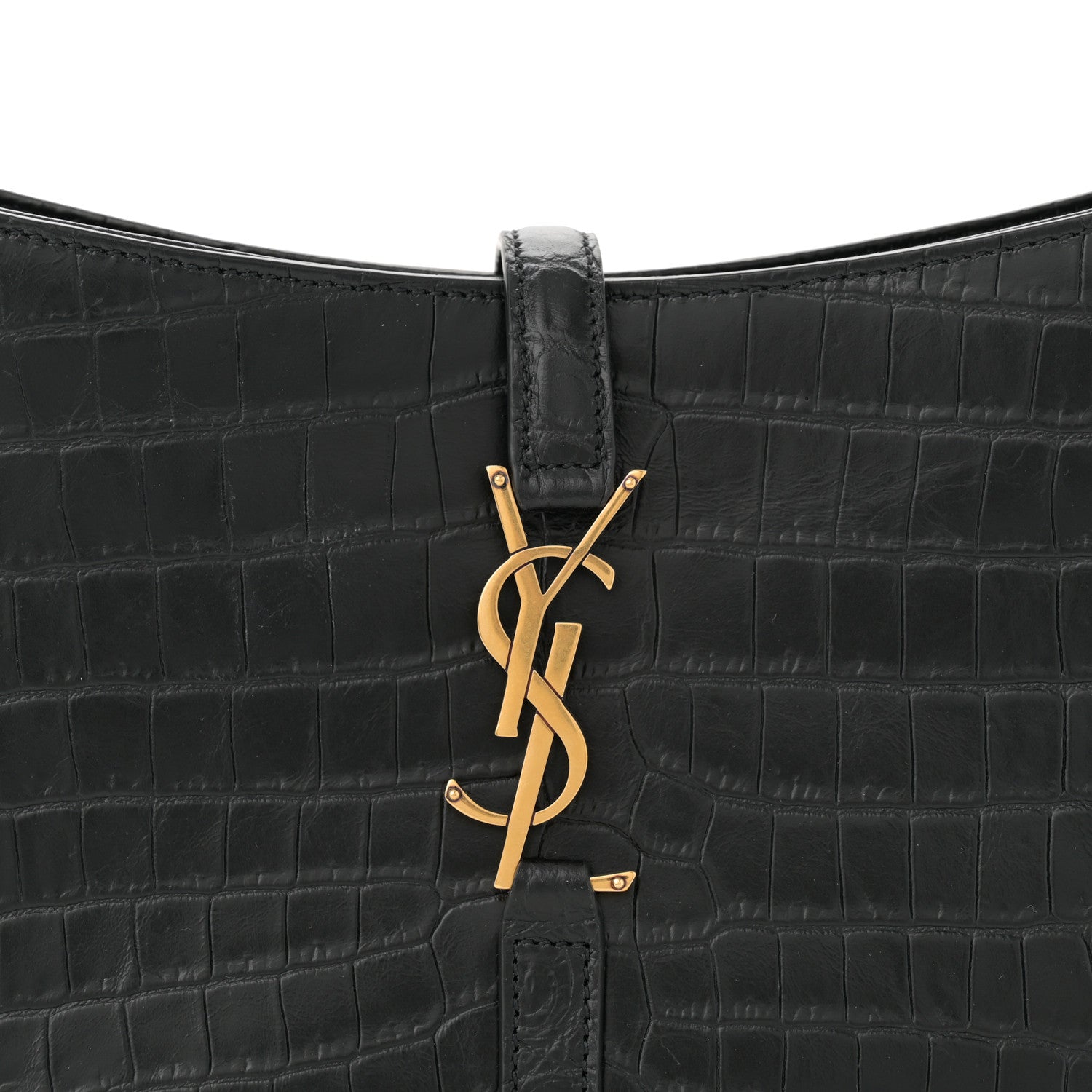 Saint Laurent Calfskin Crocodile Embossed Le 5 A 7 Hobo Black 8 of 11