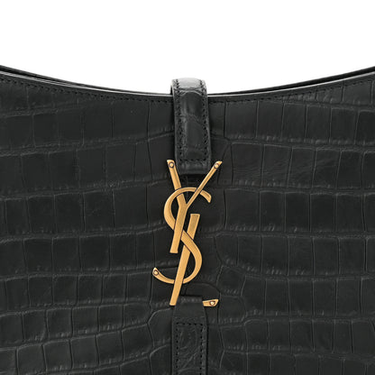 Saint Laurent Calfskin Crocodile Embossed Le 5 A 7 Hobo Black 8 of 11