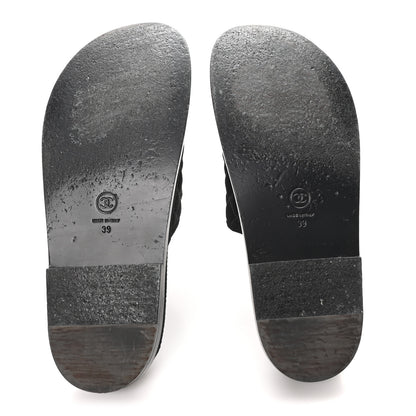 Chanel Suede Stitched Resin CC Mules 39 Black 6 of 9