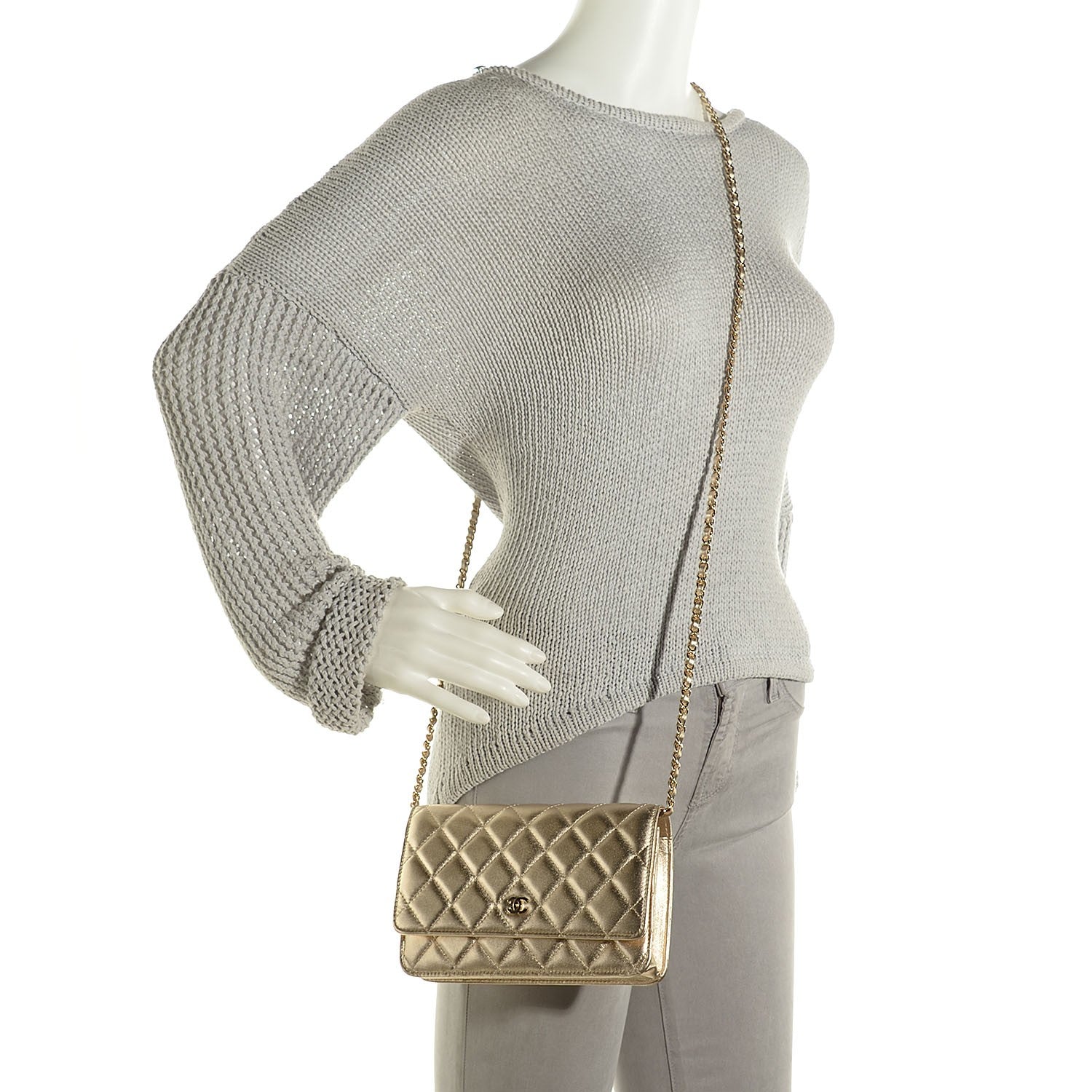 Chanel Metallic Lambskin Wallet On Chain WOC Gold 2 of 9