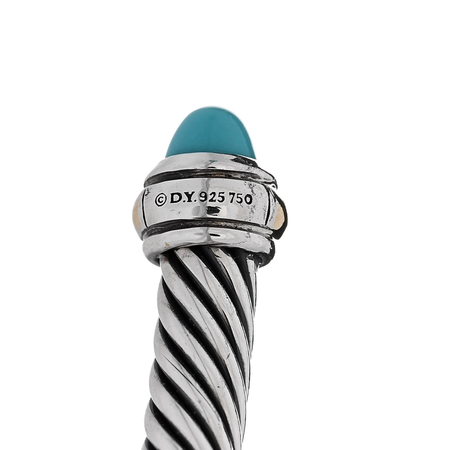 David Yurman Sterling Silver 18K Yellow Gold Turquoise 4mm Cable Bracelet 3 of 4