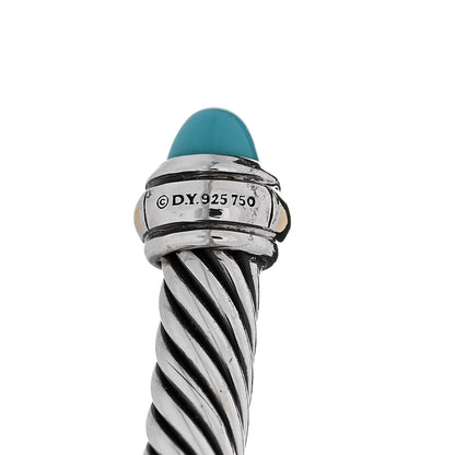 David Yurman Sterling Silver 18K Yellow Gold Turquoise 4mm Cable Bracelet 3 of 4