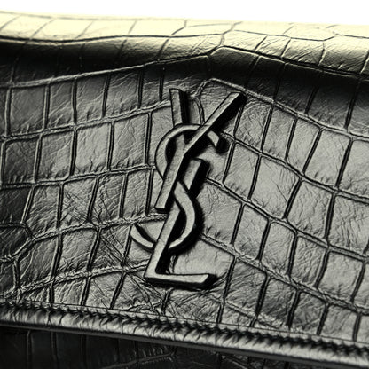Saint Laurent Crocodile Embossed Calfskin Matelasse Monogram Baby Niki Shoulder Belt Bag Black 5 of 6