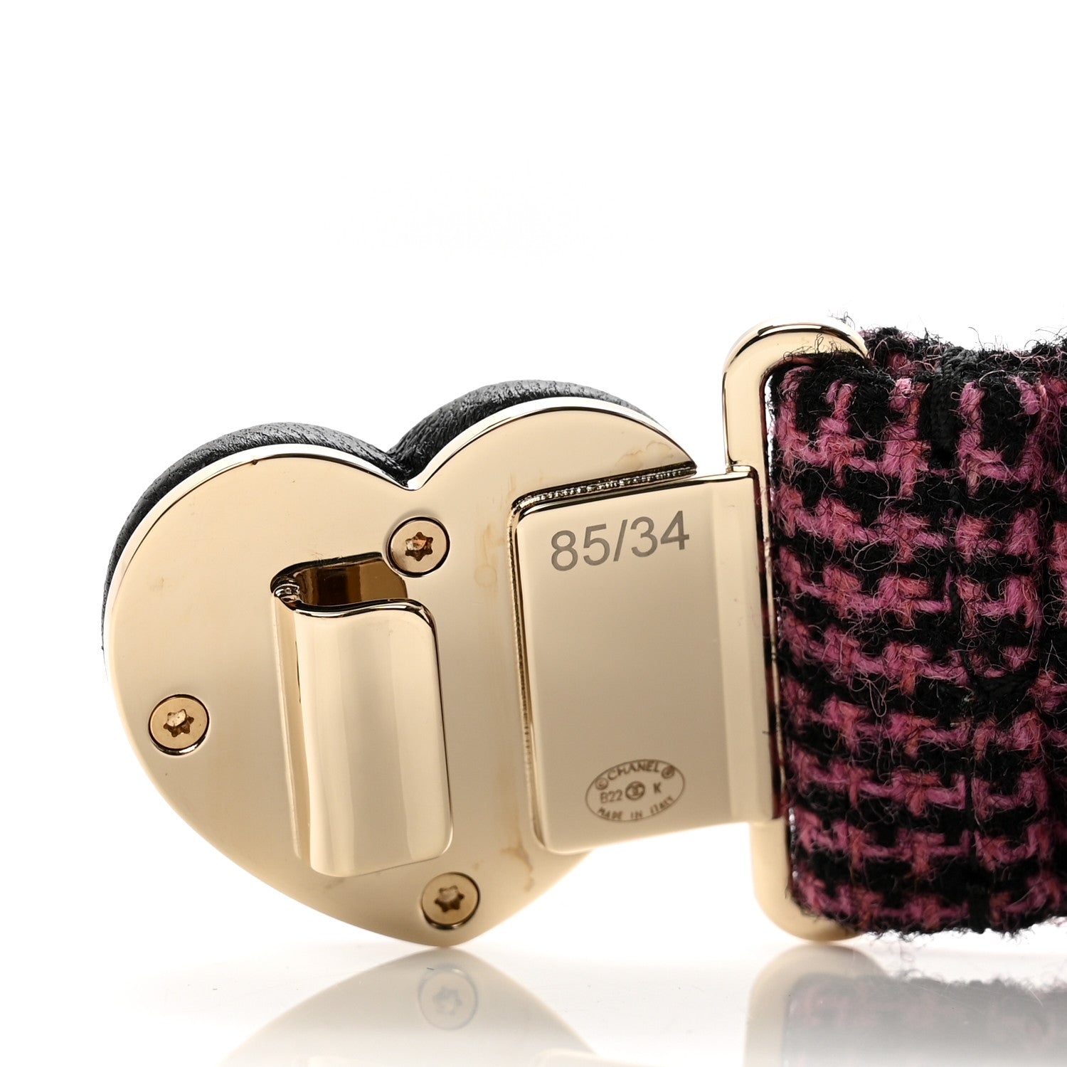 Chanel Tweed Calfskin CC Heart Belt 85 34 Black Pink 3 of 5