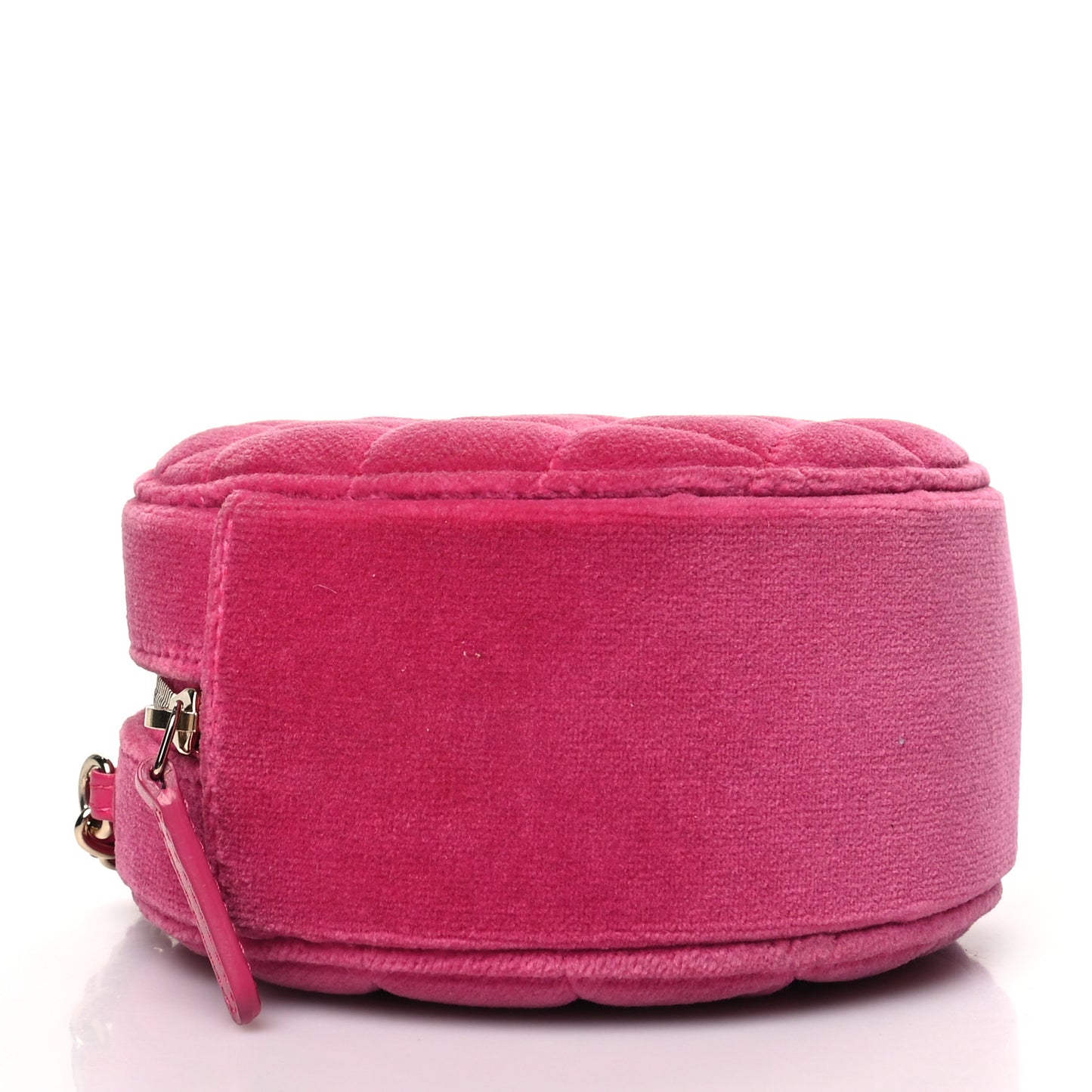 Velvet Round Quilted Pearl Crush Clutch With Chain Pink