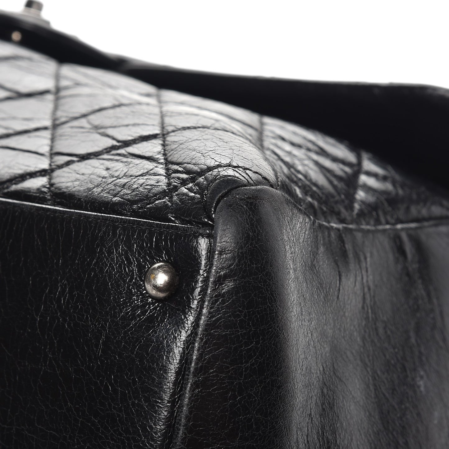 Glazed Calfskin Quilted Large Duo Color Tote Black