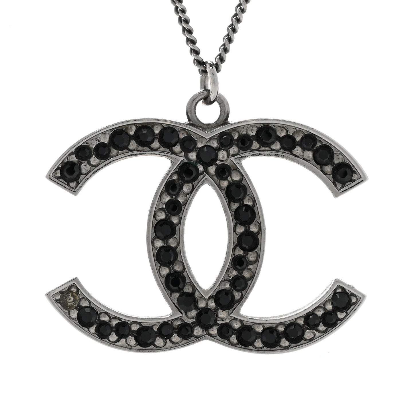 Crystal Large CC Necklace Ruthenium Black