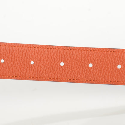 Hermes Box Togo 32mm Calandre H Belt 95 Black Orange 8 of 9