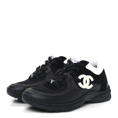 Chanel Mesh Suede Grained Calfskin Womens CC Sneakers 37 Black Brown 4 of 9