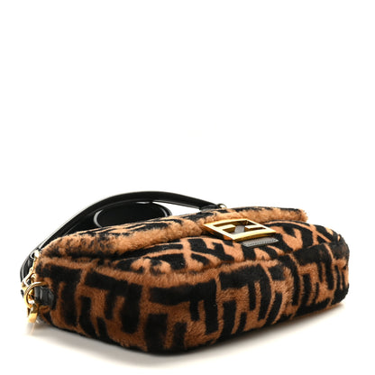 Fendi Shearling Vitello Dolce Macro FF 1974 Baguette Tobacco Black 4 of 9