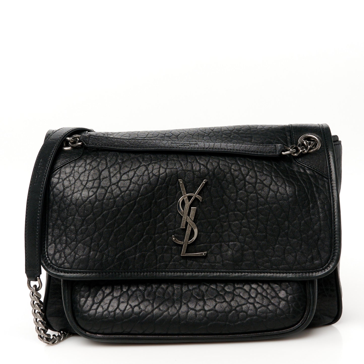 Grained Lambskin Monogram Medium Niki Chain Satchel Black