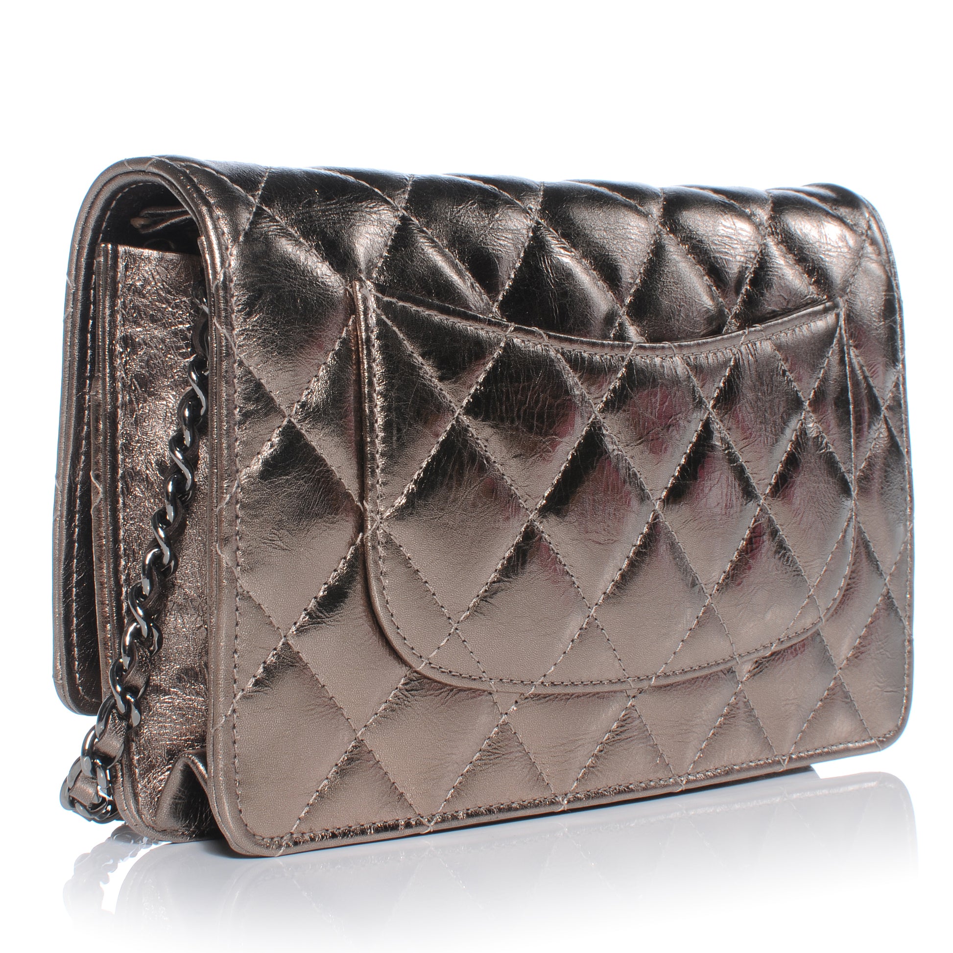 Chanel Calfskin Reissue Wallet On Chain WOC Dark Silver 4 of 10