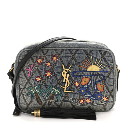 Saint Laurent Denim Matelasse Quilted Summer Embroidered Classic Monogram Camera Bag Blue 1 of 14