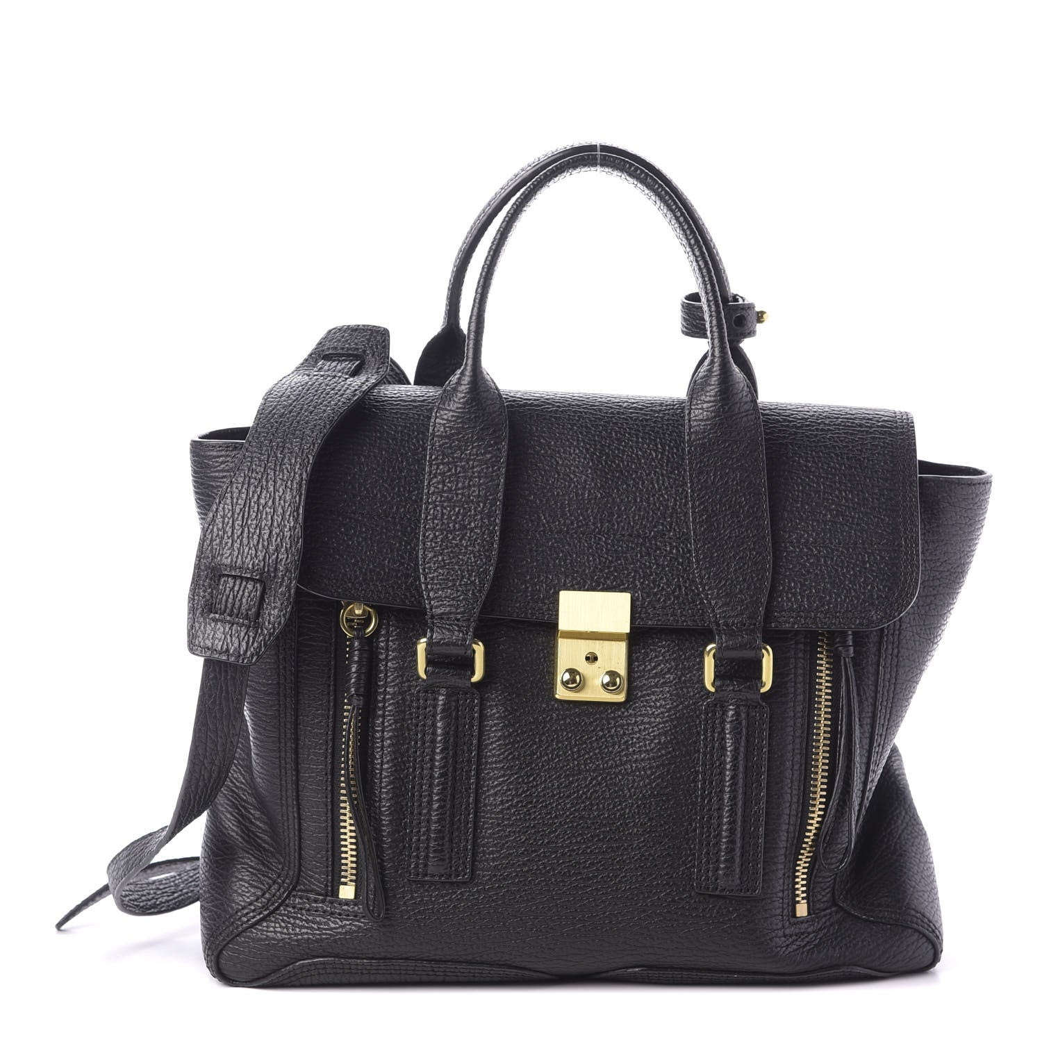 3.1 Phillip Lim 3.1 Textured Calfskin Medium Pashli Satchel Black 1 of 10