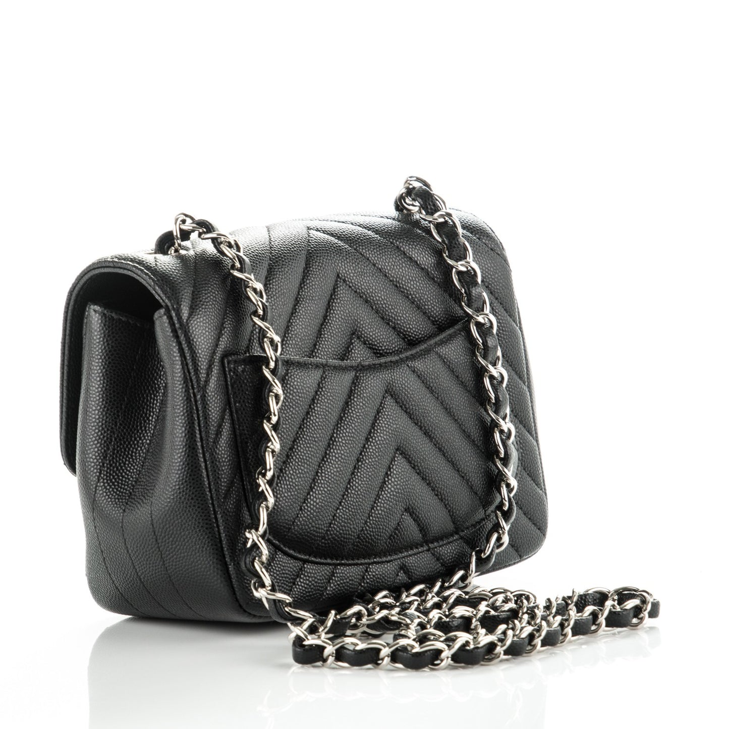 Caviar Chevron Quilted Mini Square Flap Black