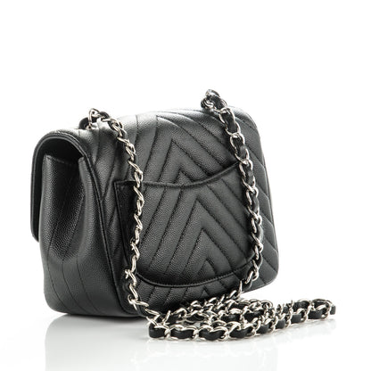 Chanel Caviar Chevron Quilted Mini Square Flap Black 3 of 8
