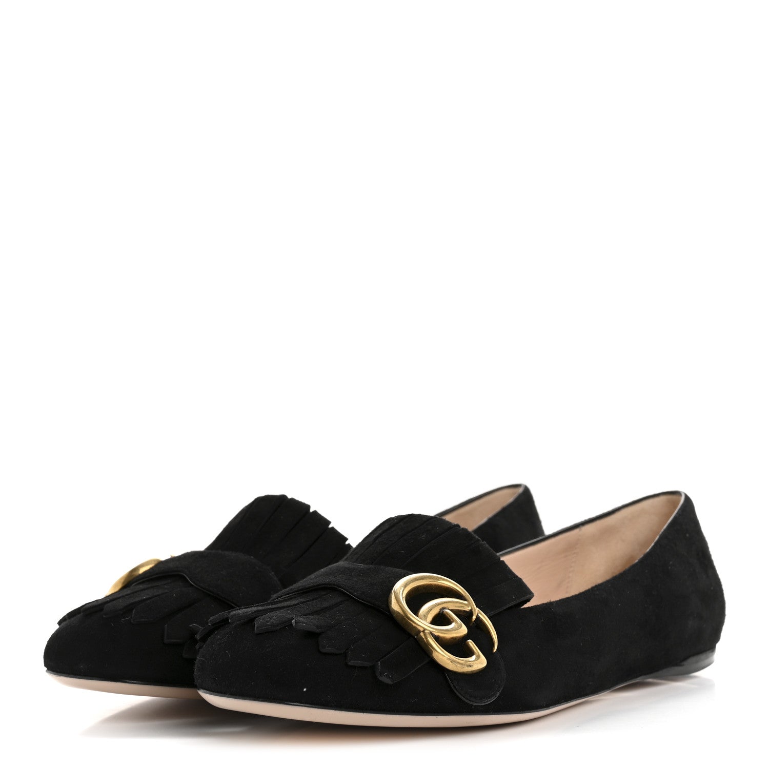 Gucci Kid Scamosciato GG Marmont Fringe Flats 38.5 Black 4 of 12