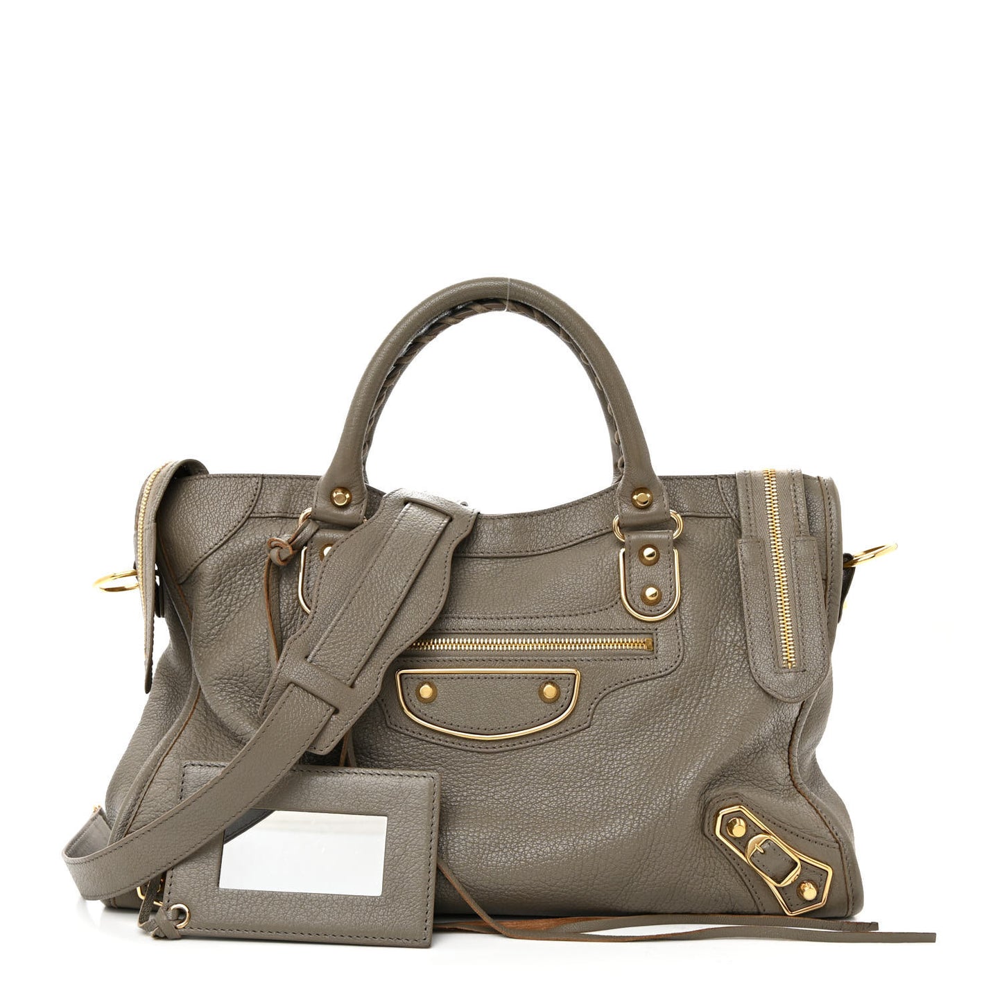 Chevre Gold Metallic Edge Hardware City Gris Taupe