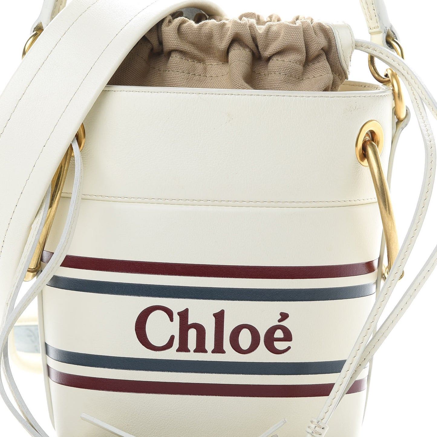 Calfskin Logo Mini Roy Bucket Bag Natural White