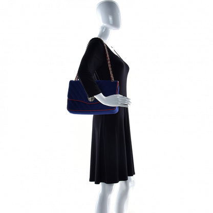 Chanel Jersey Chevron Leo Lion Jumbo Flap Blue 3 of 15