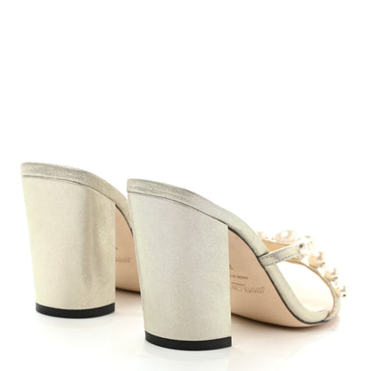 Jimmy Choo Shimmer Suede Pearl Embellished Amara 85 Mule Sandals 35 Champagne 4 of 8