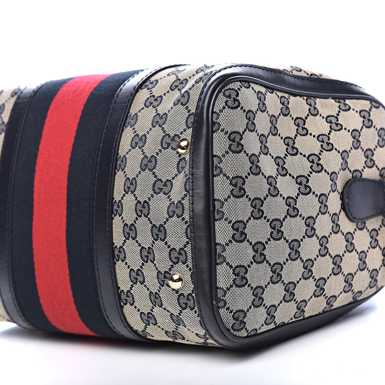 Gucci Monogram Selleria Calfskin Vintage Web Medium Boston Beige Blue 9 of 10