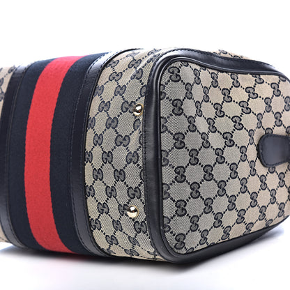 Gucci Monogram Selleria Calfskin Vintage Web Medium Boston Beige Blue 9 of 10