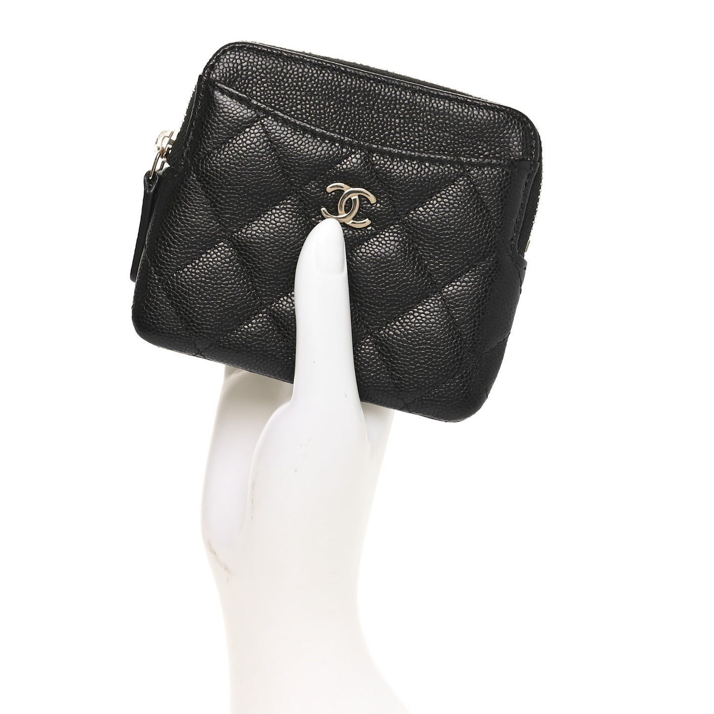 Caviar Quilted Zip Card Holder Wallet Black