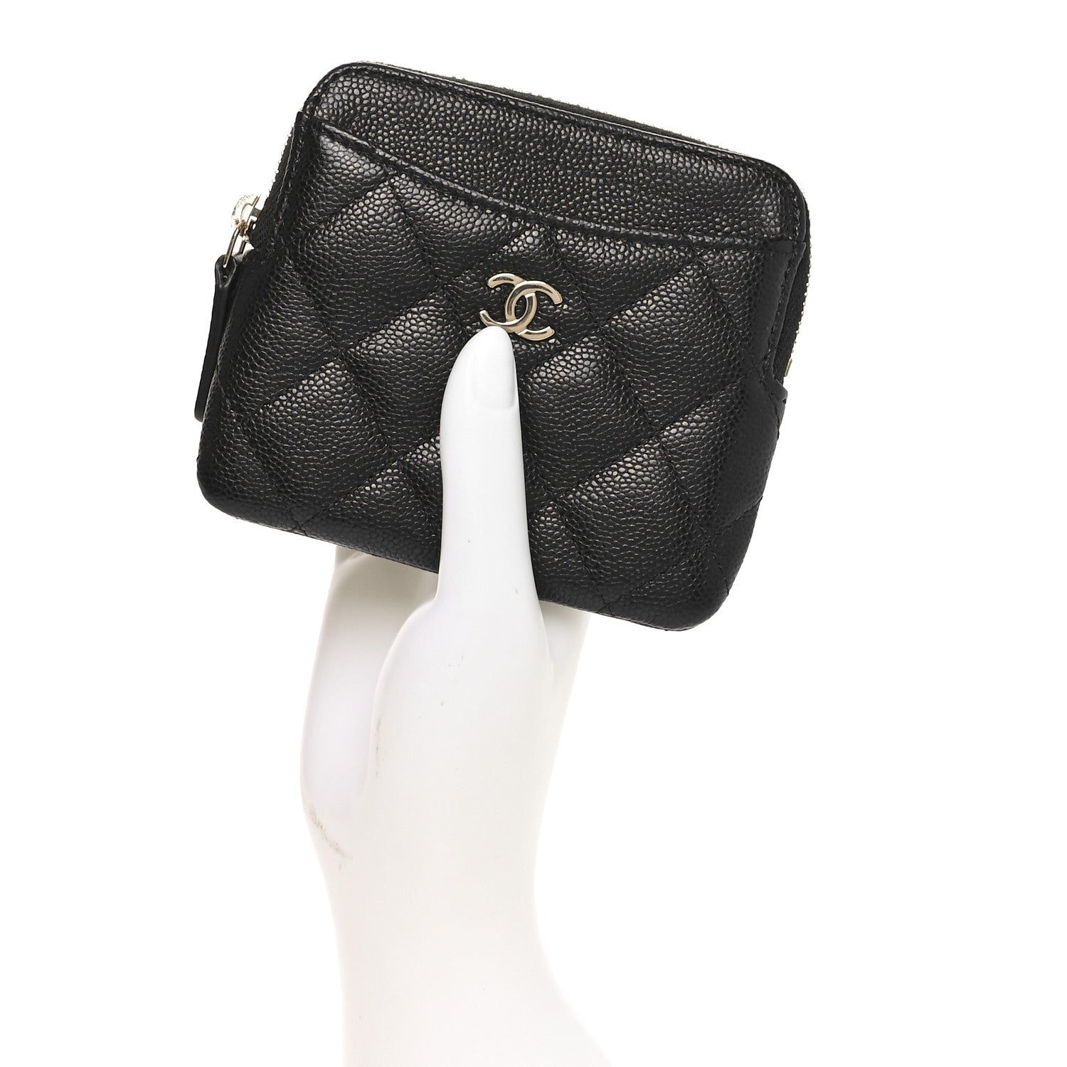 Chanel Caviar Quilted Zip Card Holder Wallet Black 2 of 9