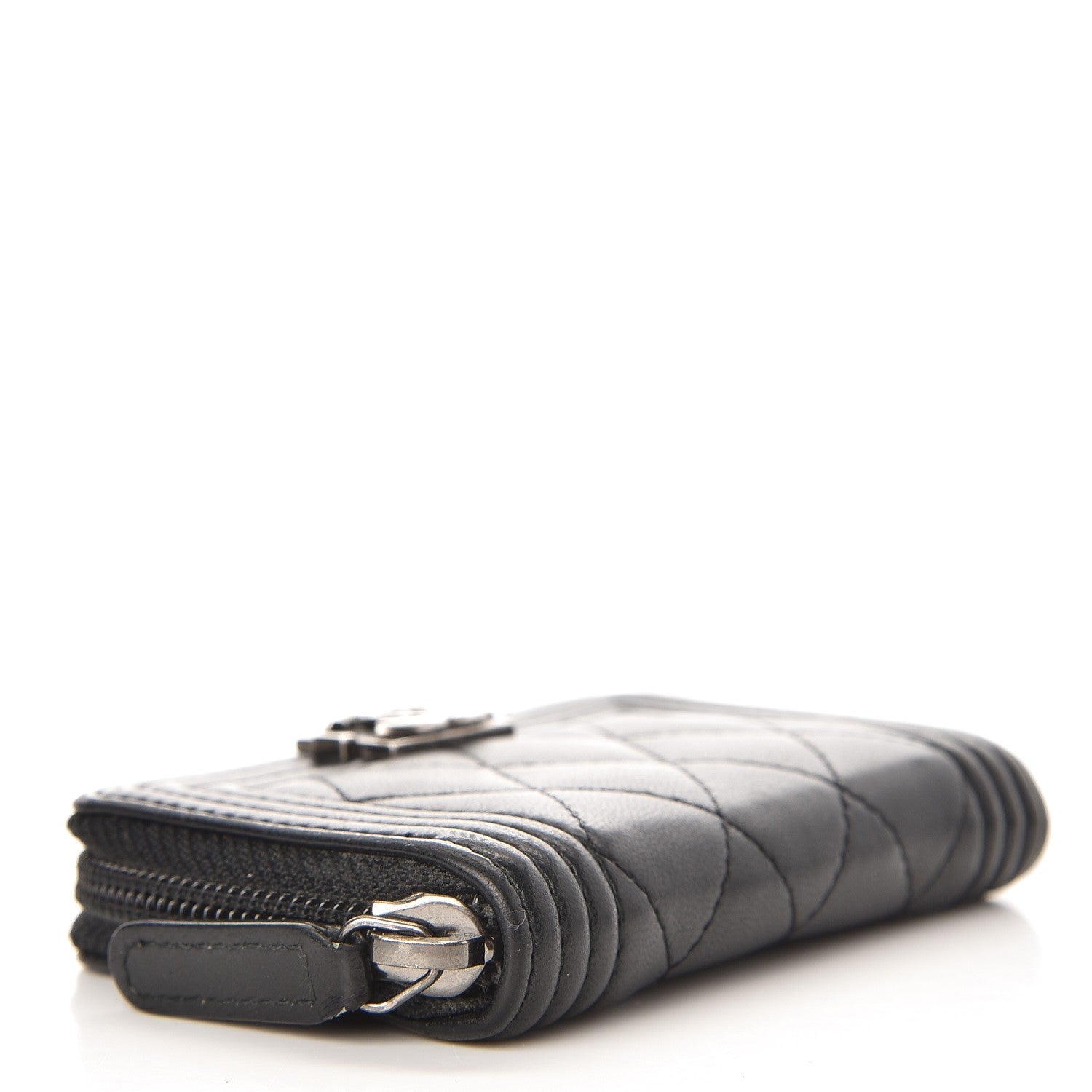 Chanel Lambskin Quilted Zip Around Boy Coin Purse Wallet Black 4 of 8
