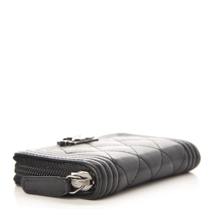 Chanel Lambskin Quilted Zip Around Boy Coin Purse Wallet Black 4 of 8