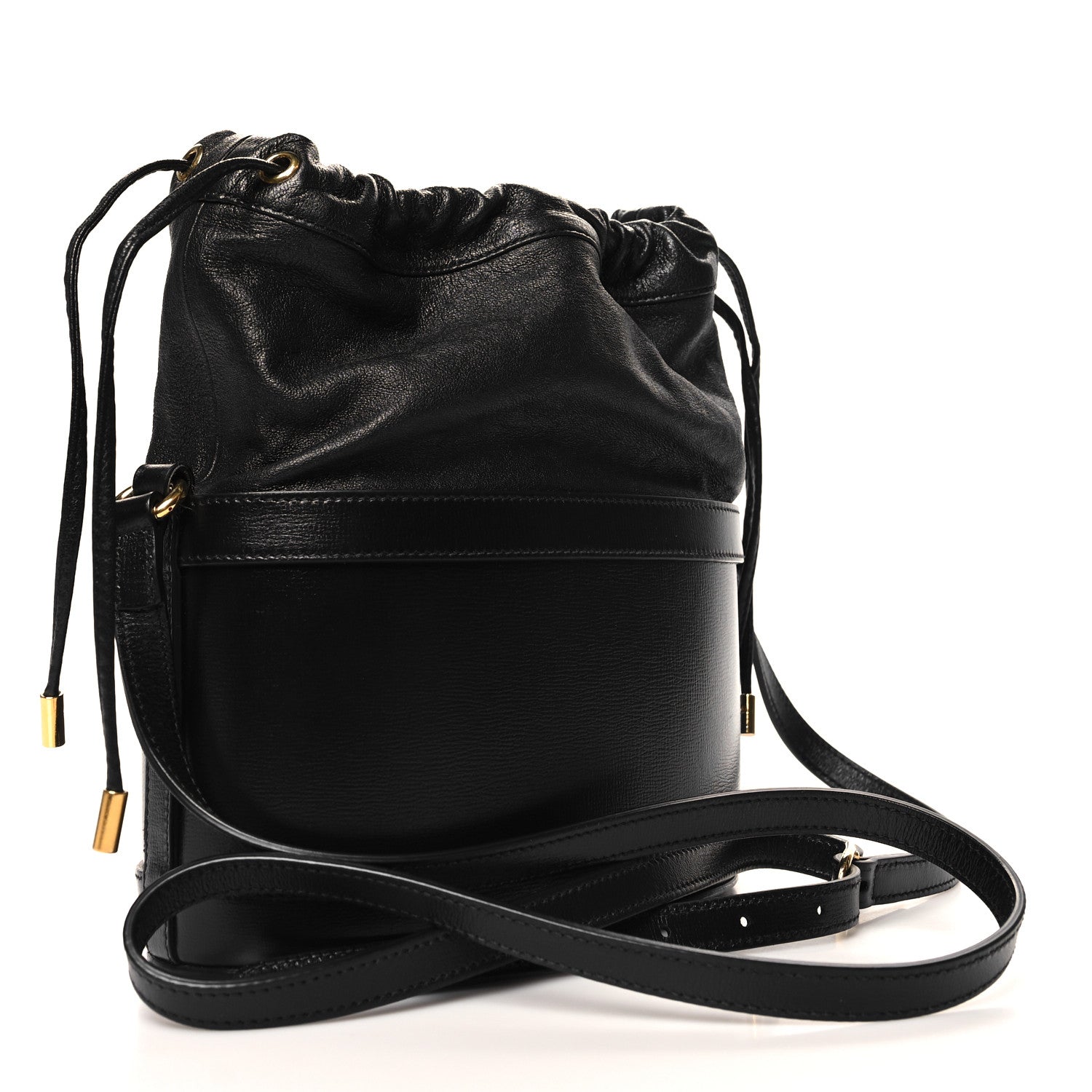 Gucci Azalea Sakai Calfskin Horsebit 1955 Drawstring Bucket Bag Black 3 of 12