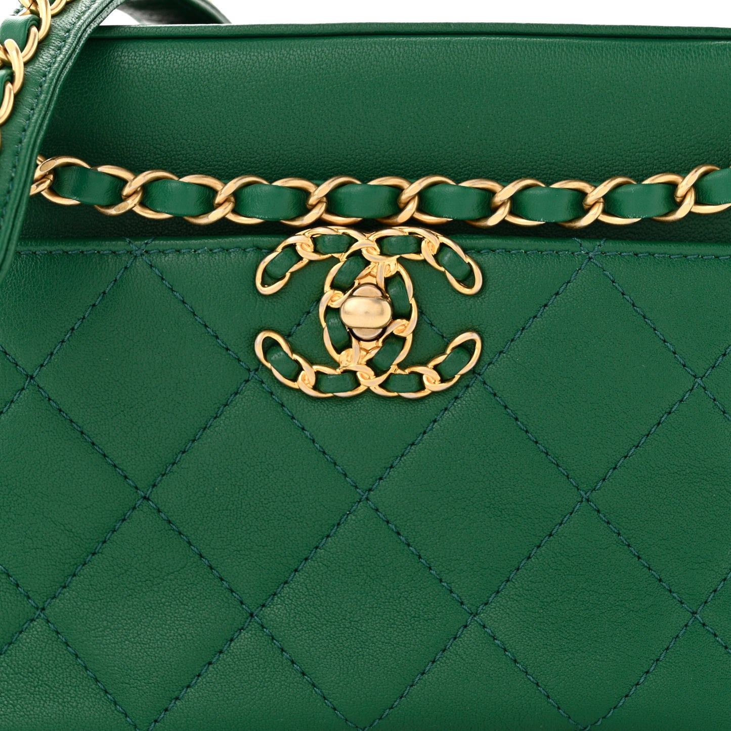 Goatskin Quilted Chanel 19 Camera Case Green