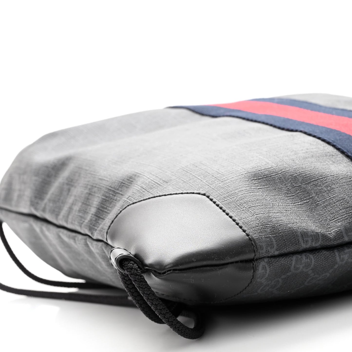 Soft GG Supreme Monogram Appia Calfskin Web Drawstring Backpack Black