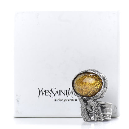Saint Laurent Glass Cabochon Arty Ovale Ring 8 Silver Yellow 6 of 6