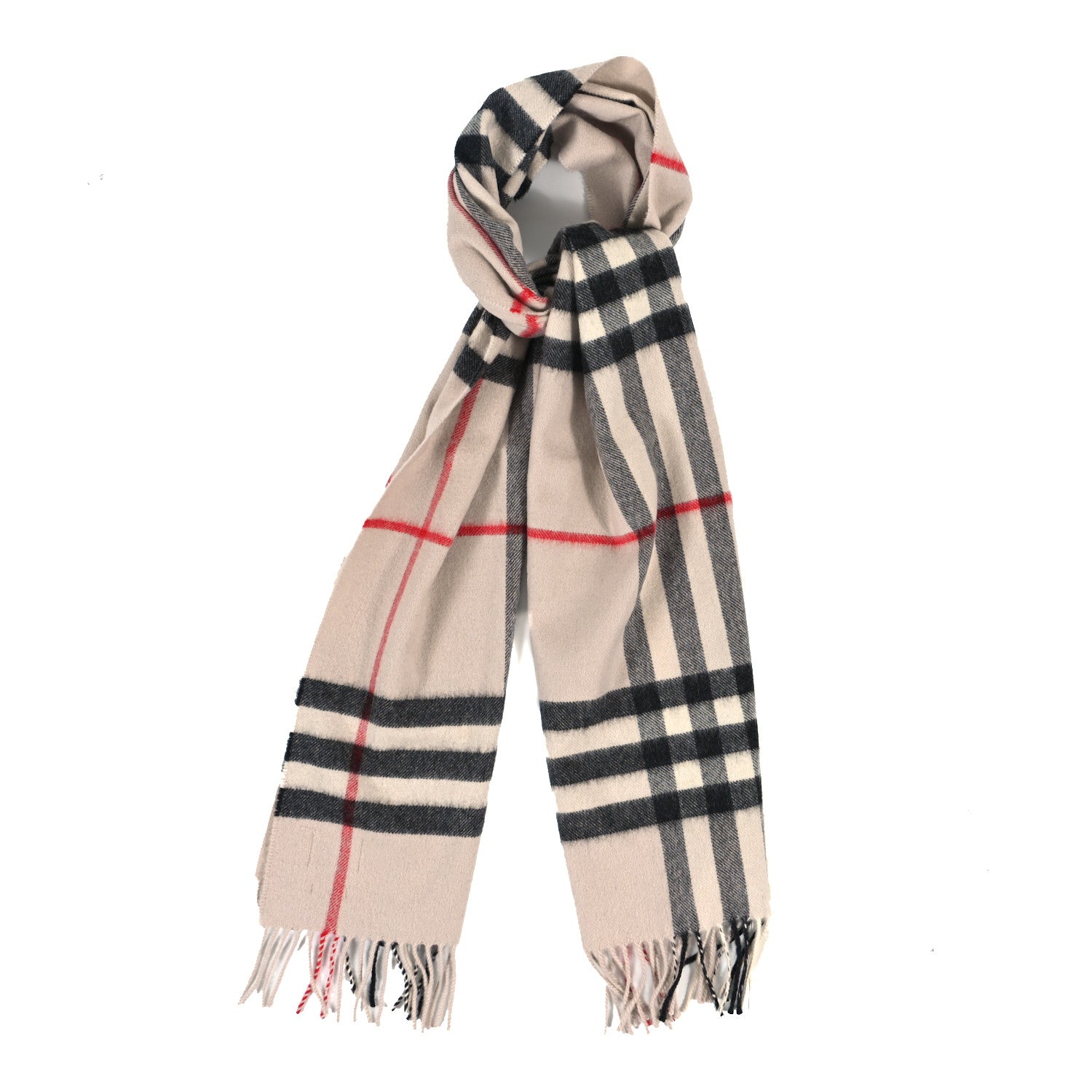 Burberry Cashmere Giant Check Fringe Scarf Ivory 1 of 3