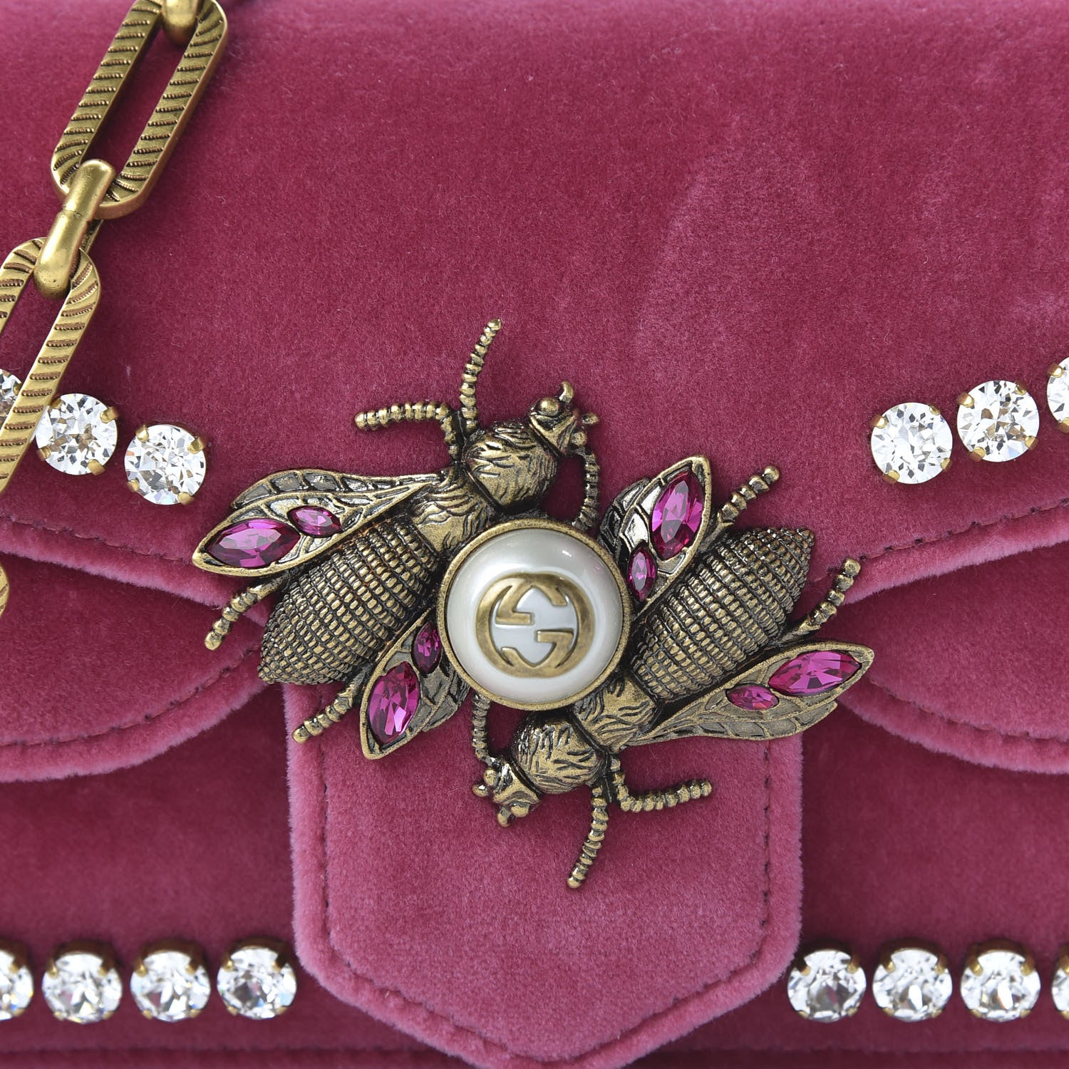 Gucci Velvet Crystal Mini Bee Broadway Shoulder Bag Light Raspberry Rose 10 of 10