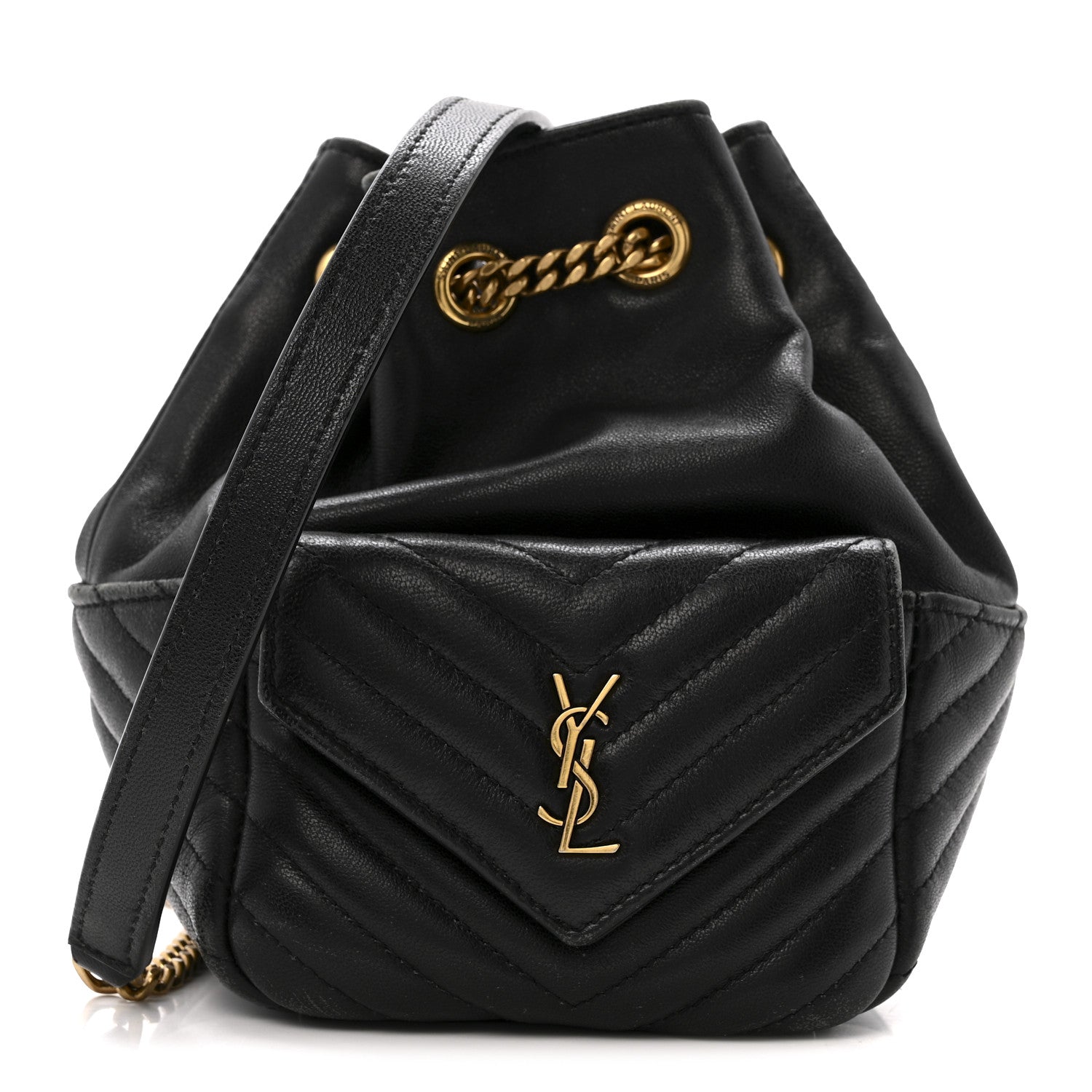Saint Laurent Lambskin Matelasse Monogram Joe Nano Bucket Bag Black 1 of 13