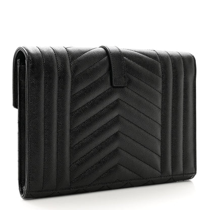 Saint Laurent Grain De Poudre Textured Mixed Matelasse Triquilt Monogram Clutch Black 2 of 9