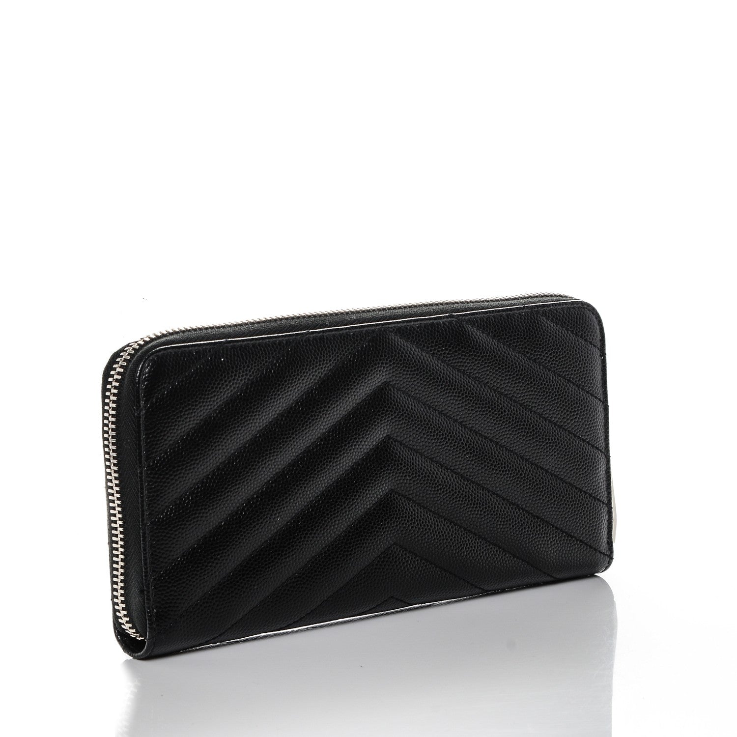 Saint Laurent Grain De Poudre Matelasse Chevron Monogram Zip Around Wallet Black 3 of 6