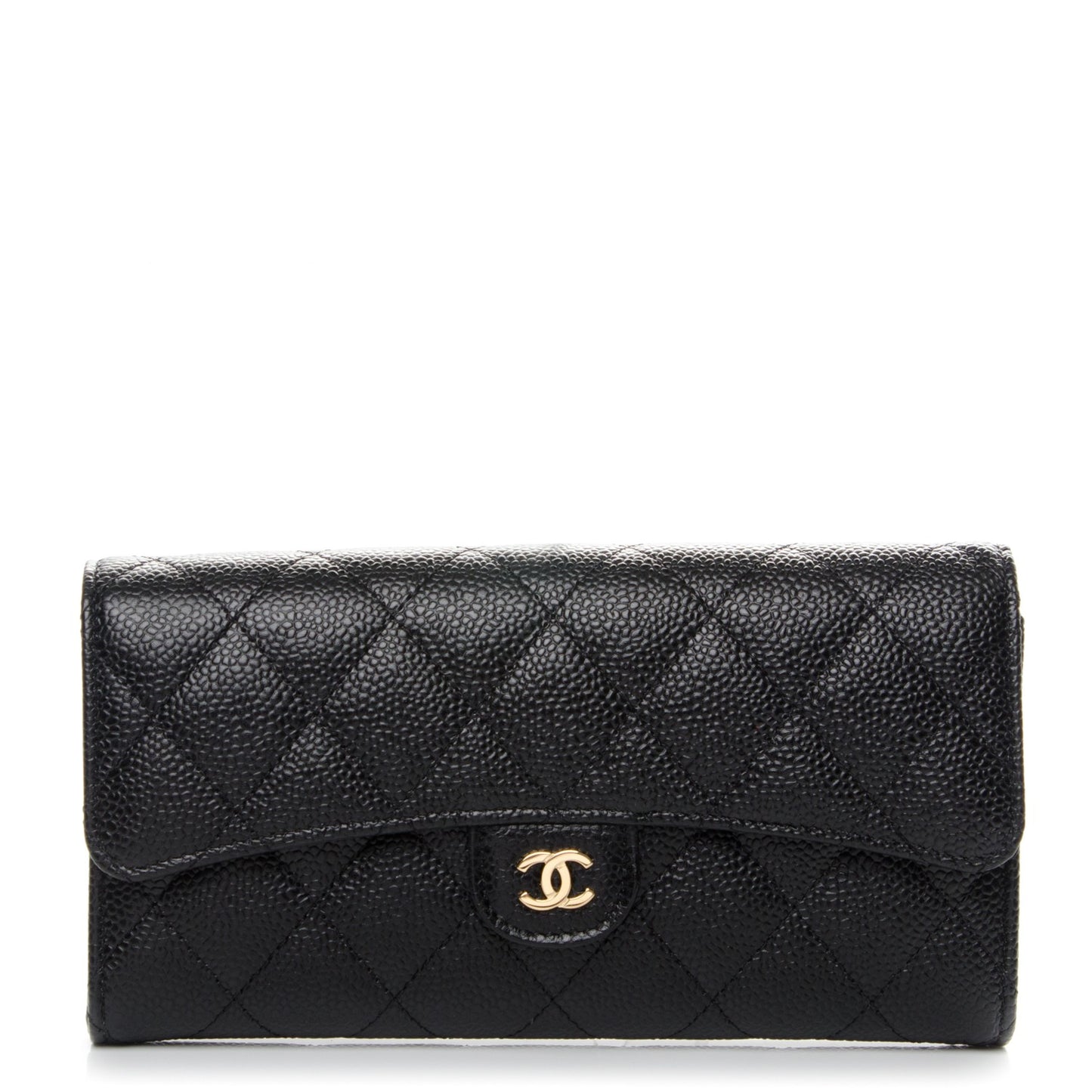 Caviar Quilted Large Gusset Flap Wallet Black