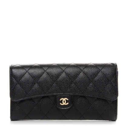 Chanel Caviar Quilted Large Gusset Flap Wallet Black 1 of 8