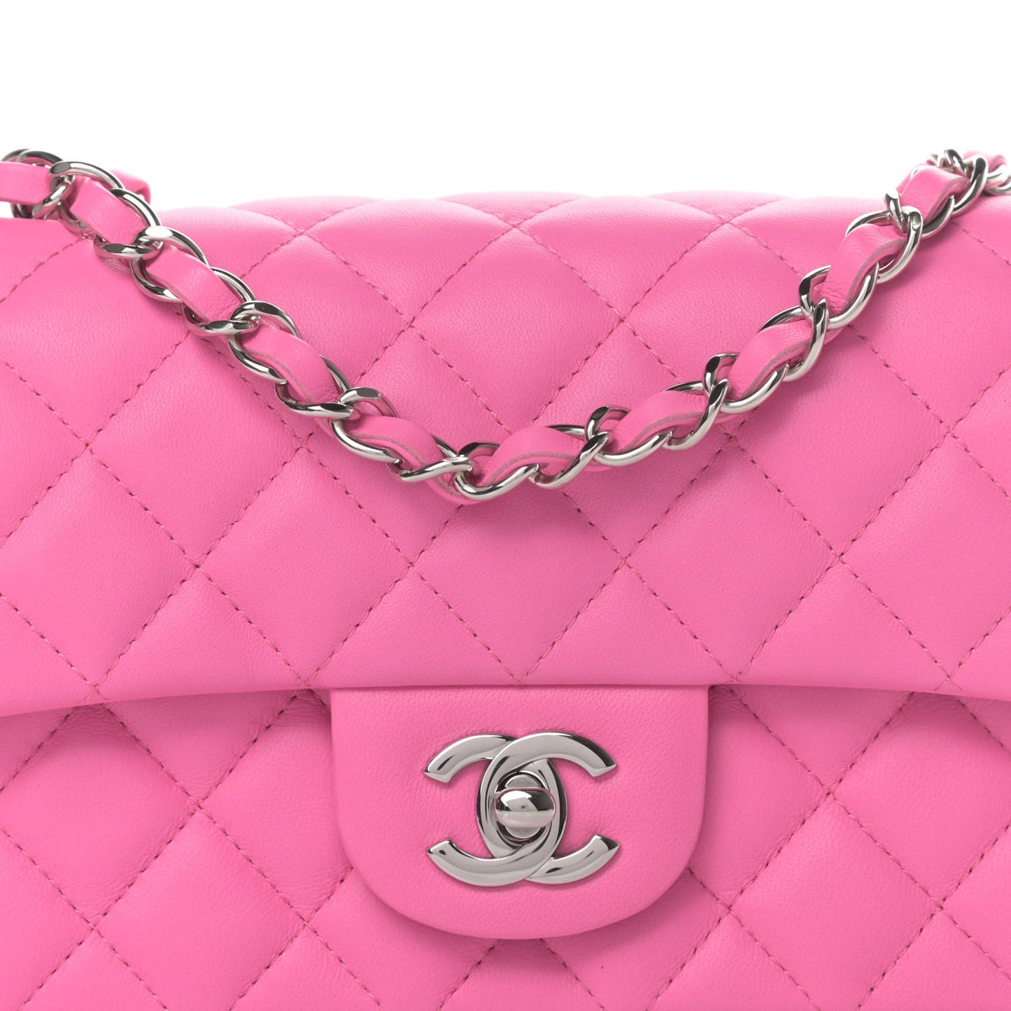 Lambskin Quilted Mini Rectangular Flap Pink